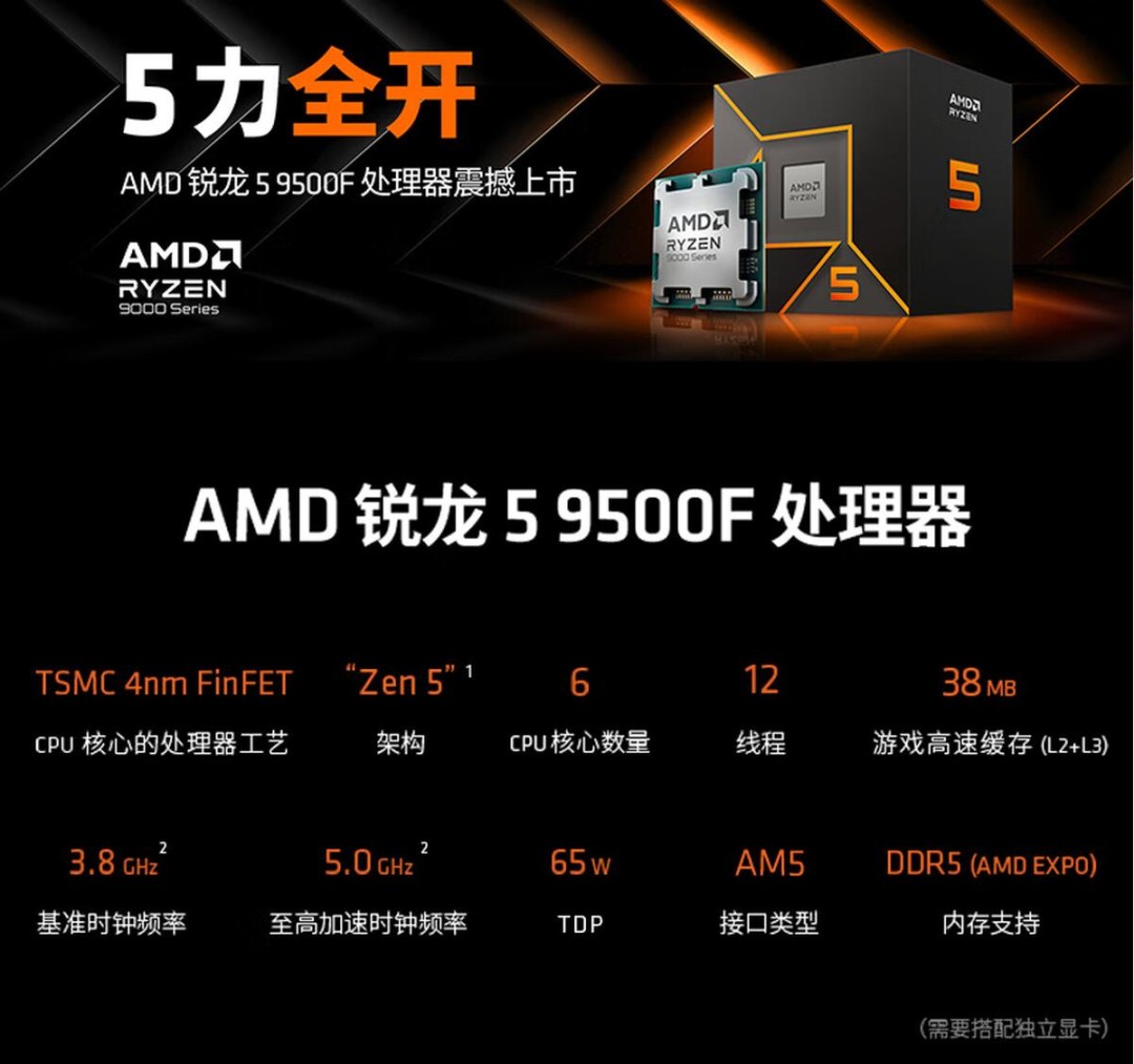 ‌AMD锐龙5 9500F处理器正式上架预售 性能提升显著