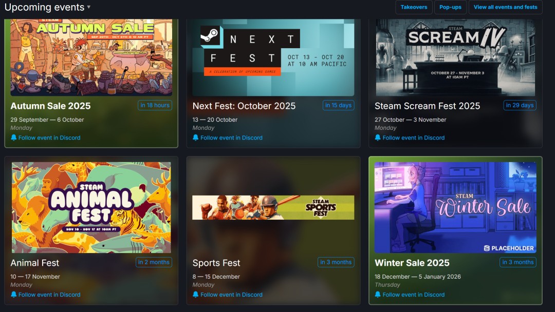 2025年Steam秋季特卖及后续活动日程一览