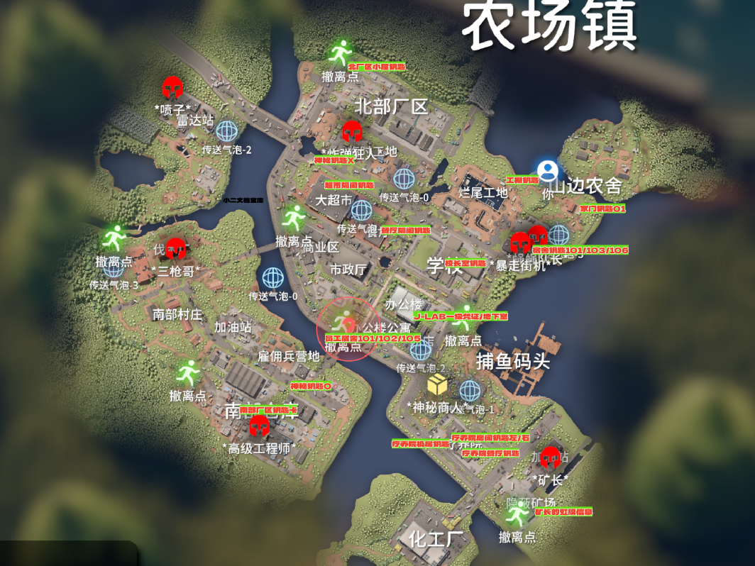 《逃离鸭科夫》农场镇钥匙与资源点解析‌