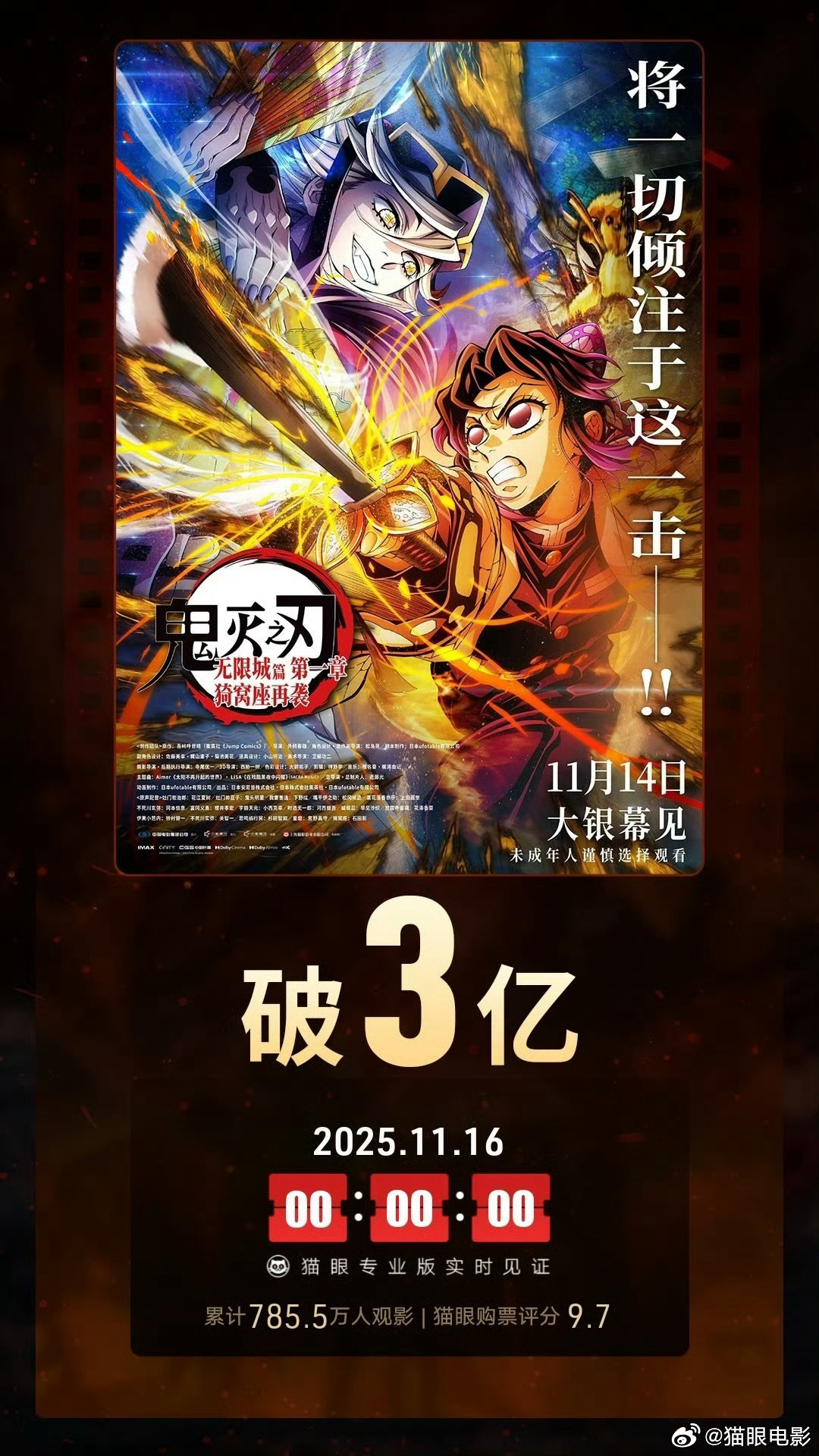 ‌《鬼灭之刃：无限城篇》首章票房三日破三亿